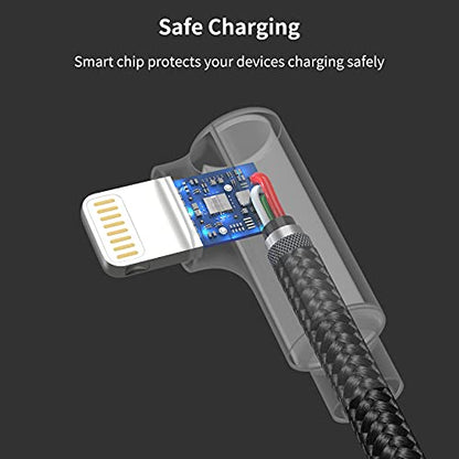 1ft Right Angle Lightning Cable Short, 3 Pack USB to iPhone Cord 90 Degree