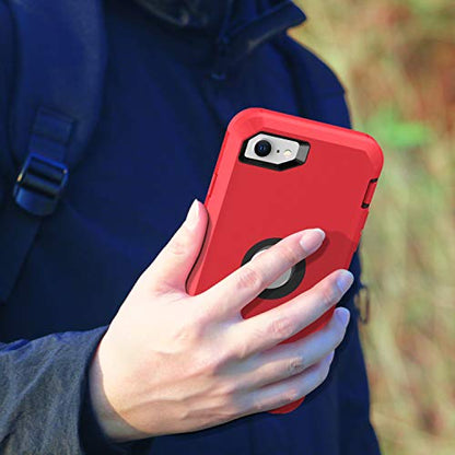 MXX Case Designed for iPhone SE Case 2020 /SE 2022 Heavy Duty Protective Case with Screen Protector [3 Layers] Rugged Rubber Protection Cover & Rotating 360 Degree Belt Clip SE 3rd/2nd Gen (Red/Black) - color: Red/Black