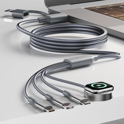 A-Pce 4-in-2 Multi Charging Cable with Smartwatch Charging, Grey-4FT - color: Grey, size: 4FT