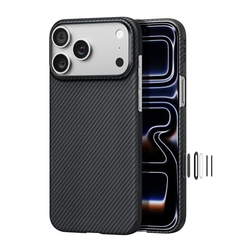 pitaka for iPhone 17 Pro Case 6.3" with Camera Control Button, Compatible with MagSafe, Ultra-Slim Case with Caseless Touch Feeling, 600D Aramid Fiber Woven, Black/Grey(Twill) - color: Black/Grey (Twill)