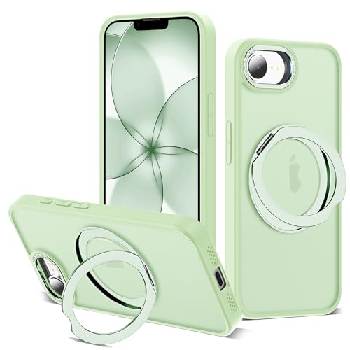 for iPhone 16e/17e Case with 360° Spin Magnetic Stand,Green | iPhone 16e/17e Phone Case 6.1",Spin Magnetic Ring Stand,Compatible with MagSafe,Military Protection,Translucent Matte - color: Green, size: iPhone 16e & iPhone 17e