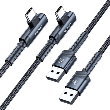 toocki USB C Cable Right Angle, 2-Pack 3.3ft USB A to USB C Charger Cable - color: Black, size: 3.3FT+3.3FT