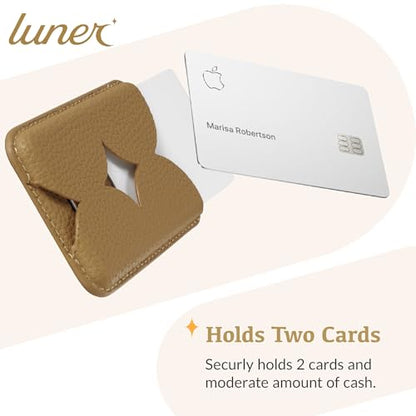 Luner - Leather Magnetic Card Wallet Compatible with Magsafe - for iPhone 16, 15, 14, 13, 12 series - Holds 2 cards - Made of Vegan Leather - Light Brown - color: Light Brown, style: Classic