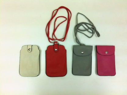 Leather Neck Pouch for Phone (Style 2) - Red - color: Red