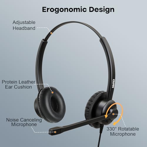MAIRDI Phone Headset with 2.5mm & 3.5mm Connector for Deskphone Cell Phone PC Laptop, Mono Call Center Office Headset with Noise Cancelling Microphone