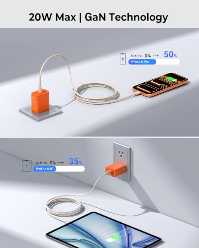3 Pack USB C Wall Charger, 20W Durable Dual Port QC+PD 3.0 Power Adapter, Double Fast Plug Charging Block for Phone 14/15/16/17 Pro/Pro Max/Plus, XS/XR/X, Watch Series 8/7 Cube - color: Tangerine Red