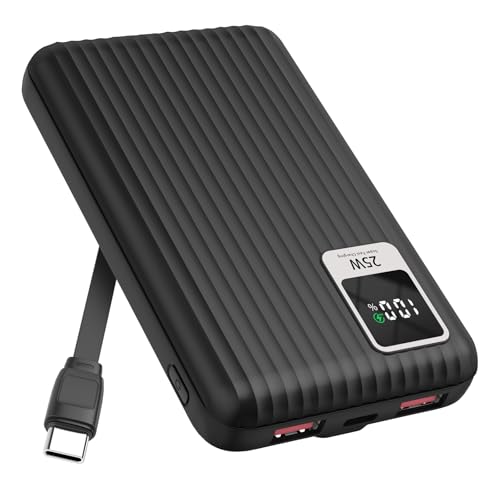 25W Super Fast Charging Portable Charger 10000mAh Power Bank,Built in Cable