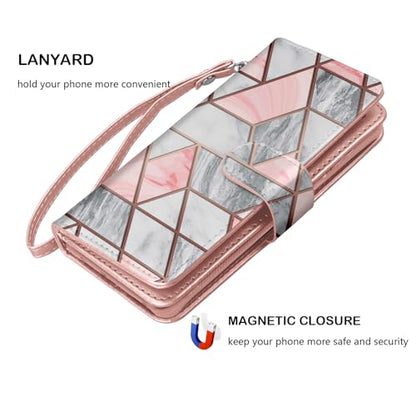 Njjex Galaxy A36 5G Case, for Samsung Galaxy A36 5G Wallet Case, [9 Card Slots] PU Leather ID Credit Holder Folio Flip [Detachable] Kickstand Magnetic Phone Cover & Lanyard for Samsung A36 [Marble] - color: Marble Pink