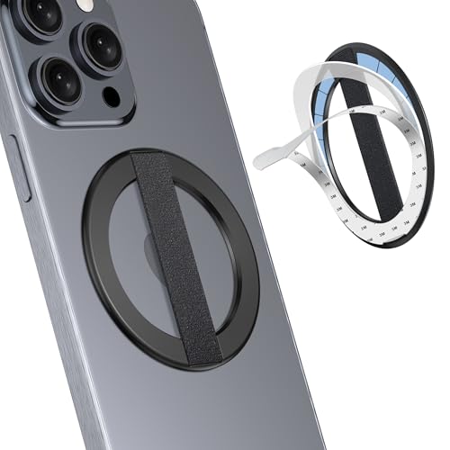 AirLoop Ultra Thin Phone Grip with Soft Elastic Finger Strap, Strong Adhesive with Back-Side Magnetic Ring Holder Loop, Ultra Light Accessories for Phone-Black - color: Black