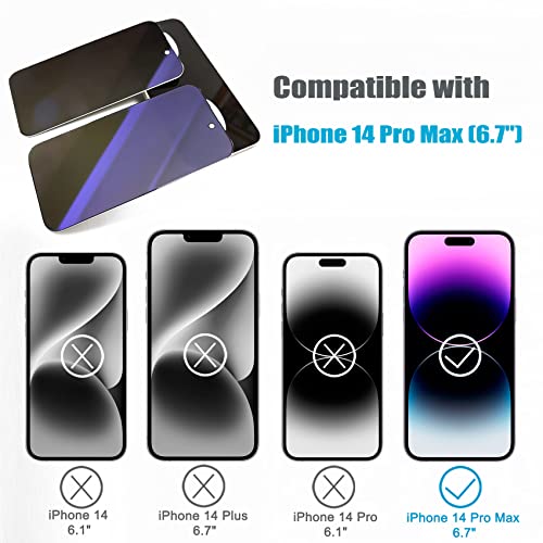 2 Pack Compatible with iPhone 14 Pro Max Privacy Screen Protector, Anti-Spy Anti-Blue Light Eye Protection Tempered Glass Film, Scratch Resistant, Full Coverage, Case Friendly - size: for iPhone 14 Pro Max