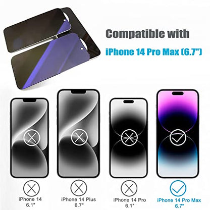 2 Pack Compatible with iPhone 14 Pro Max Privacy Screen Protector, Anti-Spy Anti-Blue Light Eye Protection Tempered Glass Film, Scratch Resistant, Full Coverage, Case Friendly - size: for iPhone 14 Pro Max