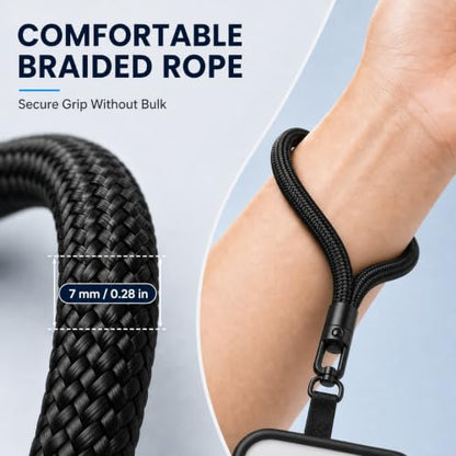 RayHenry Phone Wrist Strap Lanyard with 0.4mm Ultra-Thin Tether Tab & 360° Swivel Hook, Anti-Drop Braided Hand Strap for Travel, Shopping, Walking & Daily Carry, Black