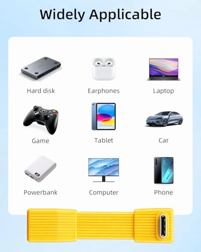 80Gbps Short USB 4 Flat Extension Cable,3.1 USB C Fast Charging Cable,PD 240W 90 Degree USB C Male to USB C Female Extender Cable,8K@60Hz Video Display for Phone,Yellow(0.16FT/2Pack) - style: 2 Yellow