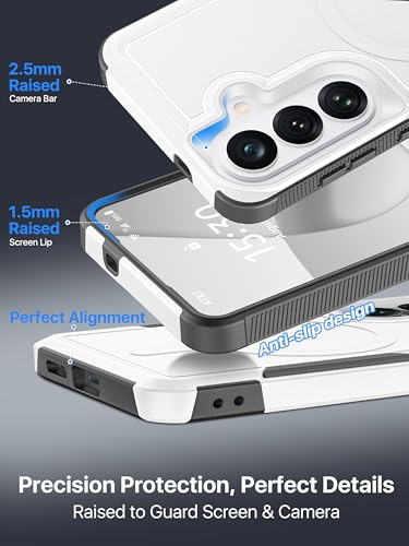 for Samsung Galaxy S26 Case Rugged Dual-Layer Shockproof White | Fit for Magsafe, Heavy Duty Military-Grade Protection, Matte Finish Scratch Resistant Anti-Fingerprint, S 26 Phone Case - color: White
