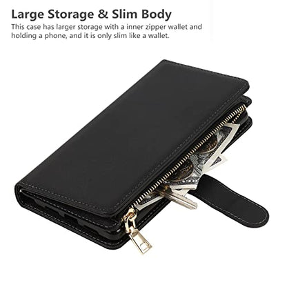 iCoverCase for Samsung Galaxy S23 Ultra Wallet Case with Card Holder, Kickstand Feature PU Leather Case with Adjustable Crossbody Lanyard Magnetic Clasp Zipper Pocket Flip Cover (Black) - color: Black, size: Galaxy S23 Ultra