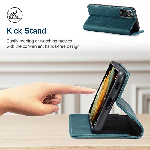 Kowauri Flip Case for Galaxy S21 Ultra - Leather Wallet With Card Slot and Magnetic Closure for Samsung Galaxy S21 Ultra 5G (Teal) - color: Teal