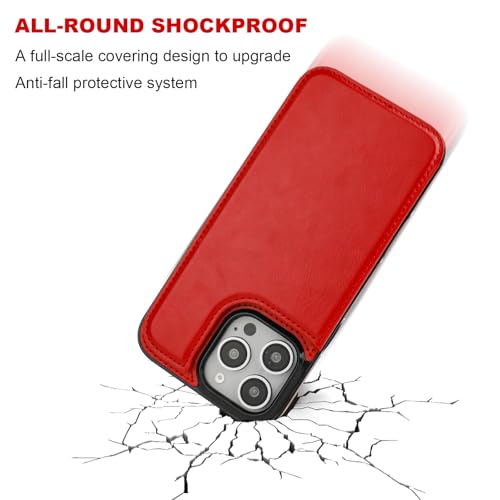 ONETOP for iPhone 16 Pro Max Wallet Case with Credit Card Holder,Red | Kickstand,ID/Cash Holder,Case Wallet with Card Slots,Double Magnetic Clasp,Durable PU Leather Shockproof Cover for Women Men - color: Red