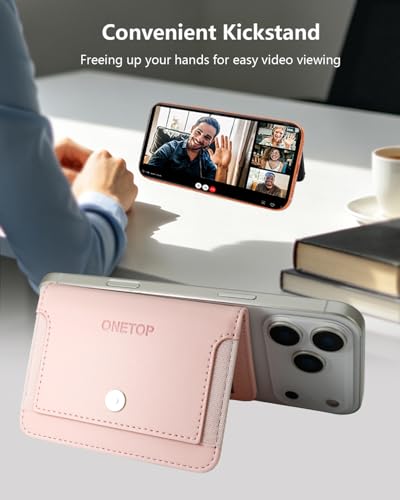 ONETOP for MagSafe Wallet,Magnetic Phone Wallet with 5 Card Slots,Pink | 1-12 Cards/Cash Holder for iPhone 17/16/15/14/13/12 Series,Detachable Wallet Stick-On Back,PU Leather RFID Blocking Kickstand - color: Pink