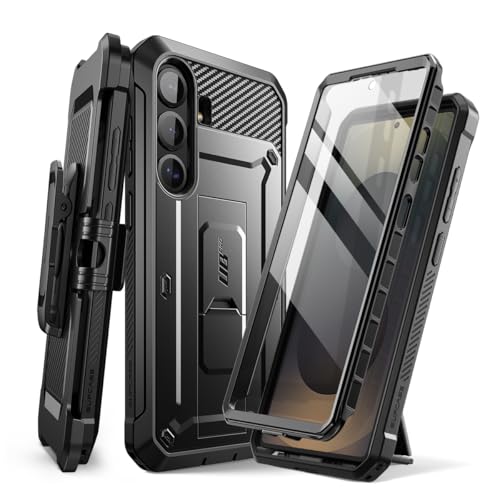 SUPCASE for Galaxy S25 FE Case with Built-in Screen Protector, Black | Invisible Stand, Belt Clip Holster, Charge Port Cover, Military-Grade Protection, Anti-Slip, Shockproof, Unicorn Beetle Pro