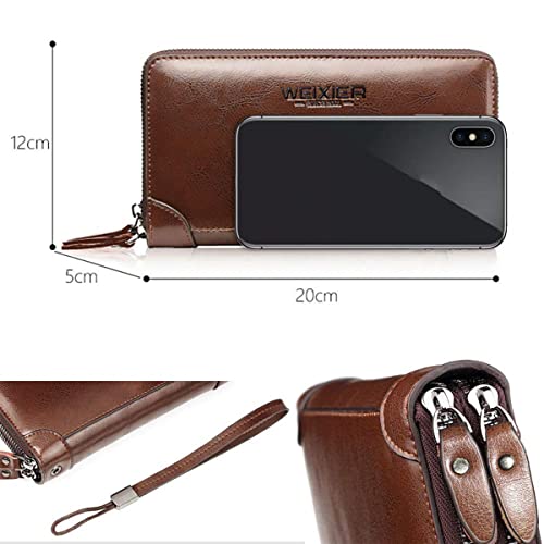 Large Wallet Clutch Long Leather Phone Purse Business Hand Clutch Bag Card Holder Travel Wallet for Men Women Father Husband - color: Double-Brown