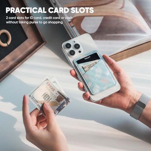 VULKIT Phone Card Holder Wallet Leather Adhesive Pocket RFID Blocking Credit Card Sleeves Stick Back of Phone Smartphones Blue - color: Leaf Blue