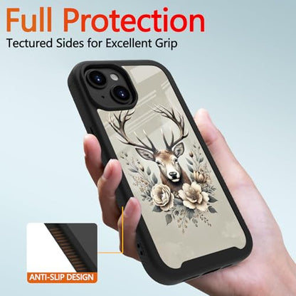 Compatible with iPhone 14 / iPhone 13 Case – Rugged Full-Body Protective Cover for Women Men Dual Layer Shockproof Bumper, Heavy-Duty Phone Case - Deer Flower 101 - color: Deer Flower 101
