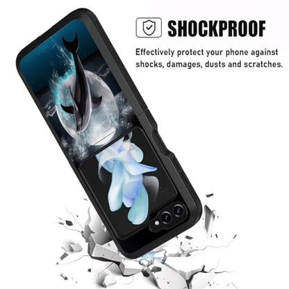 for Samsung Galaxy Z Flip 5 Case, Heavy Duty Dual Layer Hybrid Military Grade Shockproof Drop Folding Protective Cover for Samsung Galaxy Z Flip 5 5G 2023, Dolphin Under The Moon - color: Dolphin Under The Moon