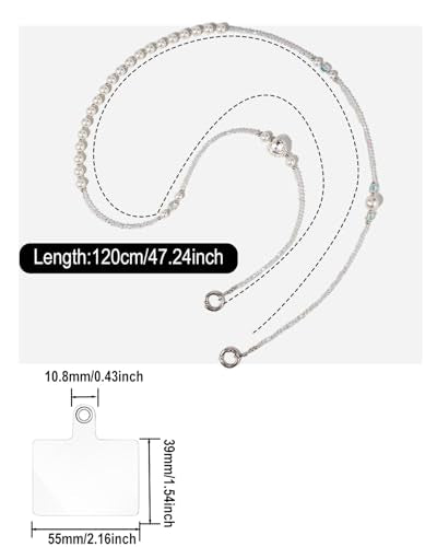 Phone Chain Crossbody Pearl Strap,Pearl Beaded Chain Shoulder Crossbody Lanyard with Phone Tether Patches Compatible with Most Phones Bag Purse - color: M