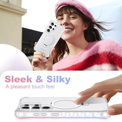 Compatible with Samsung Galaxy S25 Ultra Case 6.9'' Cute Wavy Frame with Magnetic Stand [Compatible with Mag-Safe] Military-Grade Translucent Phone Case for Women Girl, Translucent - color: Translucent, size: Samsung Galaxy S25 Ultra