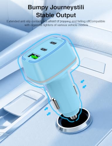 75W USB C Car Charger, 3-Port Super Fast Charging Cigarette Lighte - color: Blue