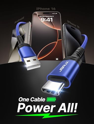 JSAUX USB C Cable [2-Pack 6.6ft], USB A to USB C for iPhone, Samsung, Blue - color: Blue, size: 6.6ft+6.6ft