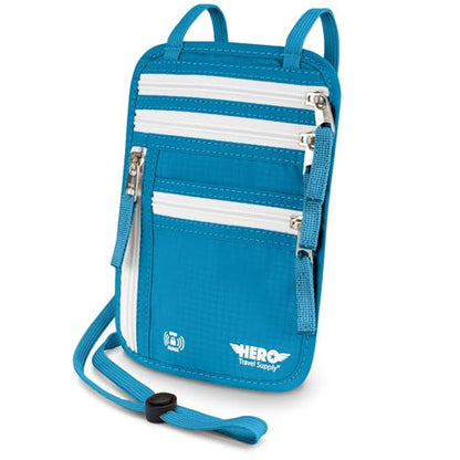 HERO Neck Wallet - RFID Blocking Passport Holder, Easy to Conceal Travel Pouch (Aqua) - color: Aqua