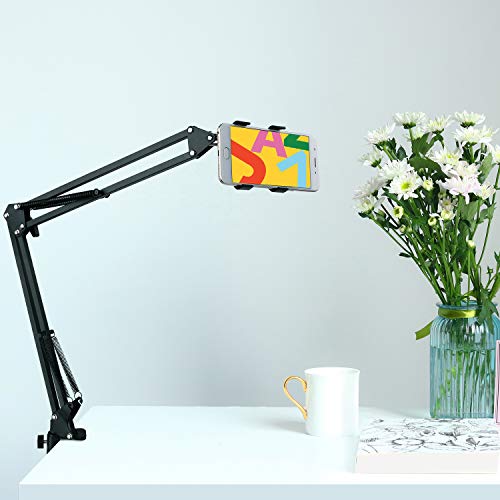 ChromLives Phone Overhead Video Stand Articulating Arm Phone Mount Overhead Table Top Mount Flexible 360° Rotation Cell Phone Clip Holder for Streaming Phone Baking Crafting Cooking and More