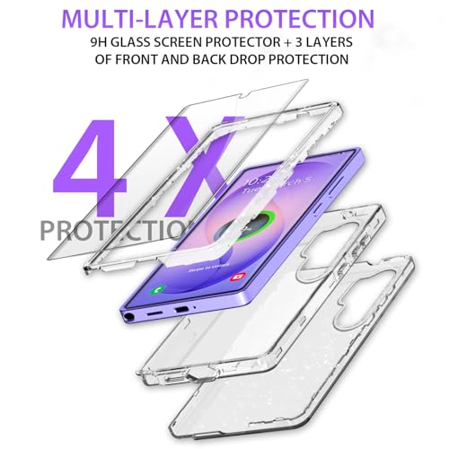 Full Protective for Galaxy S26 Ultra Heavy Duty Hybrid 3 in 1 Rugged Shockproof Women Girls for Samsung Galaxy S26 Ultra 6.9 inch 5G Shiny Clear Glitter Bling Sparkle - size: 6.9 inch (for S26 Ultra)