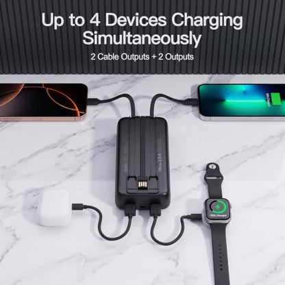 2026 2-Pack 20000mAh Portable Charger Battery Pack with Built in Cables - color: 20000 Black&White