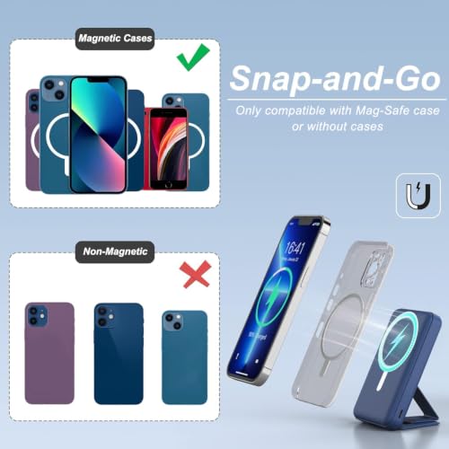 AOGUERBE Magnetic Power Bank, 10000mAh Wireless Portable Charger with Stand - color: Dark Blue