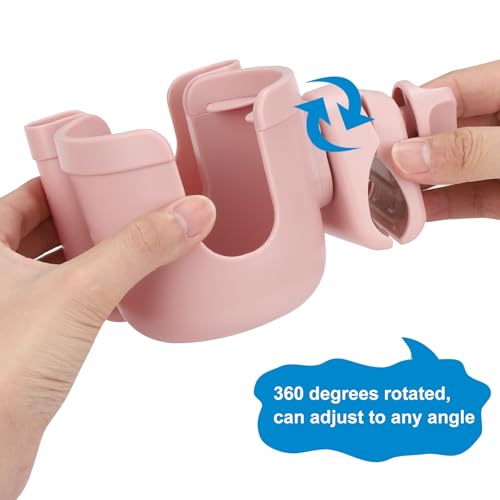 Accmor Stroller Cup Holder with Phone Holder, Bike Cup Holder, Universal Cup Holder for Uppababy Nuna Strollers, 2-in-1 Drinks Holder for Walker, Wheelchair, Scooter - color: All Light Pink & All Light Pink