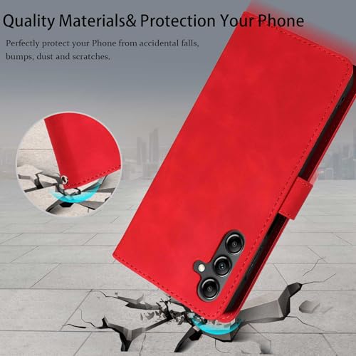 RFID Blocking for Samsung Galaxy S25 FE Case Wallet (Red) | 4 Card Slots, Soft PU Leather, TPU Inner Shell, Wrist Strap, Stand, Magnetic Folio Flip Cover, Shockproof Protective - color: Red