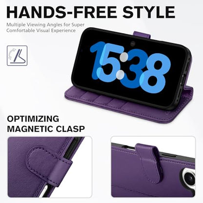 TUCCH Wallet Case for iPhone 17 (6.3") 2025, 4 Card Holders, Deep Purple | RFID Blocking, Viewing Stand, Shockproof TPU Shell, PU Leather, Magnetic Closure, Protective Folio Flip Cover - color: Deep Purple
