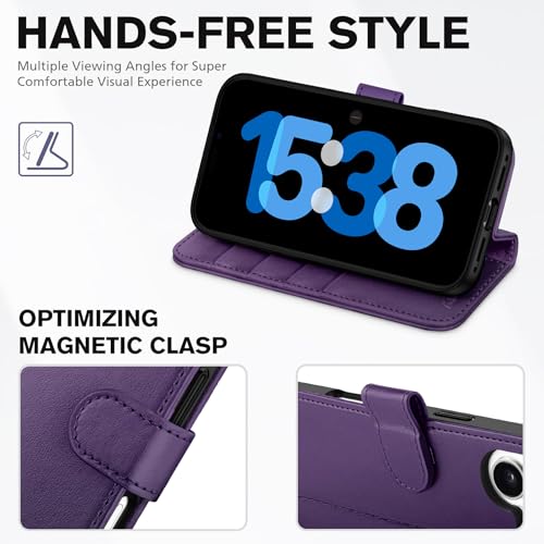 TUCCH Wallet Case for iPhone 17 (6.3") 2025, 4 Card Holders, Deep Purple | RFID Blocking, Viewing Stand, Shockproof TPU Shell, PU Leather, Magnetic Closure, Protective Folio Flip Cover - color: Deep Purple