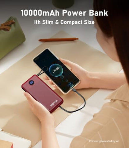 Portable Charger Built in 4 Cables, 10000mAh Power Bank, Red - color: Red