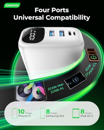 OHOVIV Portable Charger Power Bank 50000mAh,PD 22.5W Battery Pack - color: Pure White