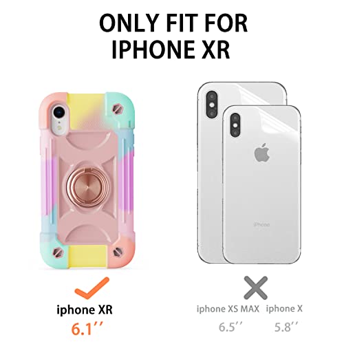 MARKILL Compatible with iPhone XR Case 6.1 Inch with Ring Stand, Heavy-Duty Military Grade Shockproof Phone Cover for iPhone XR 6.1. - color: Rainbow Pink, size: iPhone XR 6.1"