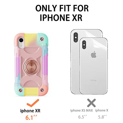 MARKILL Compatible with iPhone XR Case 6.1 Inch with Ring Stand, Heavy-Duty Military Grade Shockproof Phone Cover for iPhone XR 6.1. - color: Rainbow Pink, size: iPhone XR 6.1"