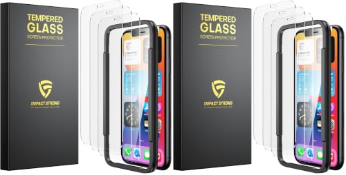 ImpactStrong Shatterproof Tempered Glass Screen Protector for iPhone 11 / iPhone XR [Easy Installation Frame] [Bubble Free] [9H Hardness] [Full Coverage] Case Friendly, 6.1 Inch - (6-Pack) - size: iPhone 11/XR (Pack of 2)