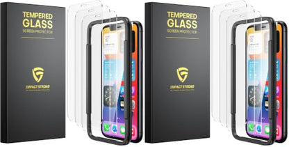 ImpactStrong Shatterproof Tempered Glass Screen Protector for iPhone 11 / iPhone XR [Easy Installation Frame] [Bubble Free] [9H Hardness] [Full Coverage] Case Friendly, 6.1 Inch - (6-Pack) - size: iPhone 11/XR (Pack of 2)