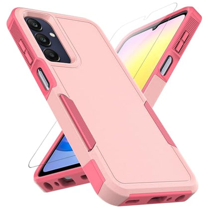 for Samsung Galaxy A25 5G Case: Dual Layer Protective Heavy Duty Cell Phone Cover Shockproof Rugged with HD Screen Protector - Military Protection Bumper Tough - Samsung Galaxy A25 5G 2024, Pink - color: Pink (PC) + Pink (TPU)