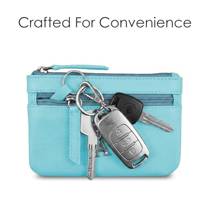 ili New York Leather Mini Compact Coin Purse - Aegean Blue - color: Aegean Blue