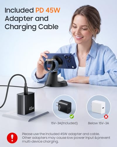 Meifigno 4 in 1 Wireless Charger with 20W Retractable Cable for iPhone Duo