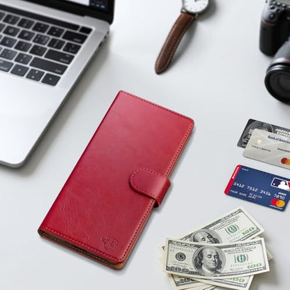 Wallet Case for Samsung Galaxy S25 5G, Red | RFID-Blocking Card Holder, Kickstand, Magnetic Closure, PU Leather Folio Flip Cover, Protective Women Men Cases - color: Red, size: Samsung Galaxy S25